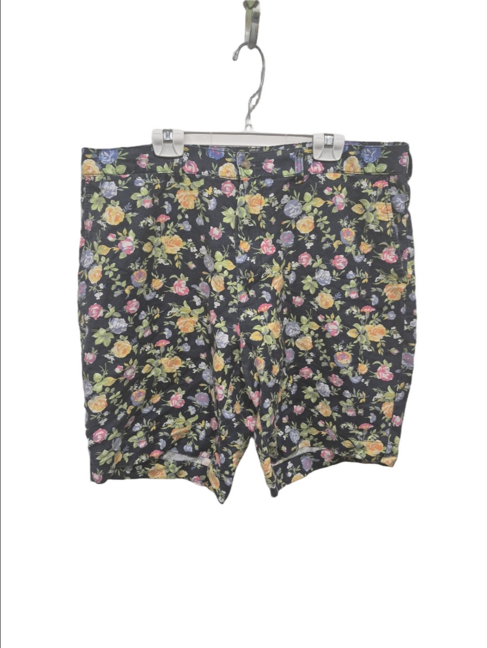 ​VTG Polo Ralph Lauren Linen Blend Floral Chino Shorts Navy Rose Print Mens 38